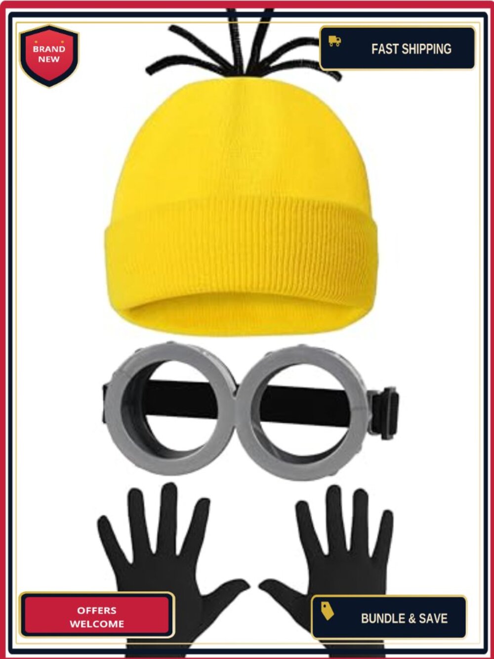 Halloween Costume Accessory Set Beanie Hat Wig Gloves Glasses Cosplay